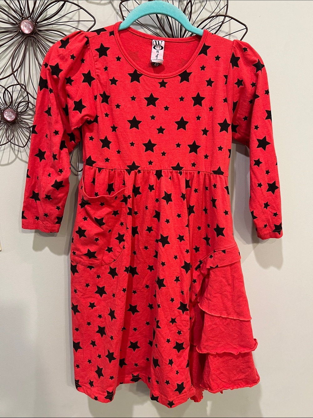 WONDERLAND Red Dress with Black Star Print